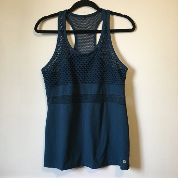 90 Degree By Reflex Dark Blue Turquoise Racerback Mesh Yoga Tank - Picture 1 of 13